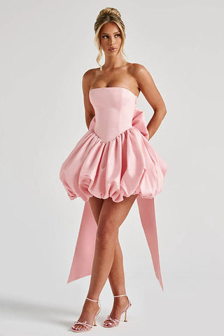 Strapless Bow Puff Mini Dress