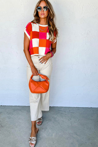 Color Block Cap Sleeve Sweater