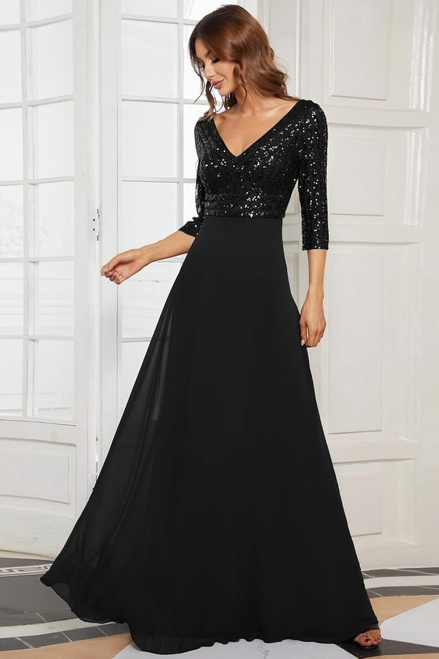 Sequined Chiffon Evening Dress