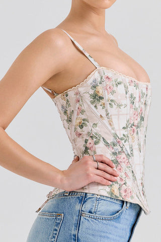 Floral Ribbon Print Corset Top