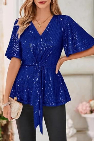 GRACE KARIN Sequin Ruffle Top