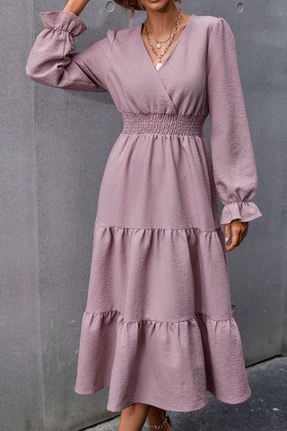 V-Neck Elastic Waist Dress