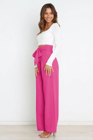 High Waist Belted Straight Leg Pants