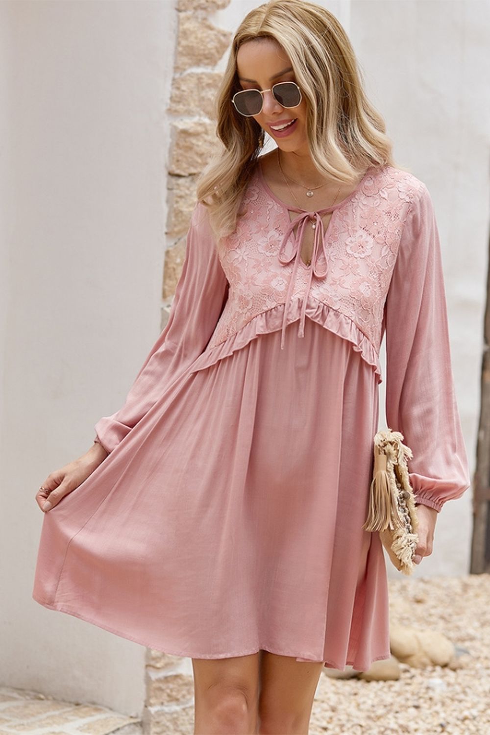 V-Neck Lace A-Line Dress