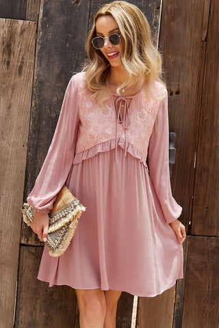 V-Neck Lace A-Line Dress