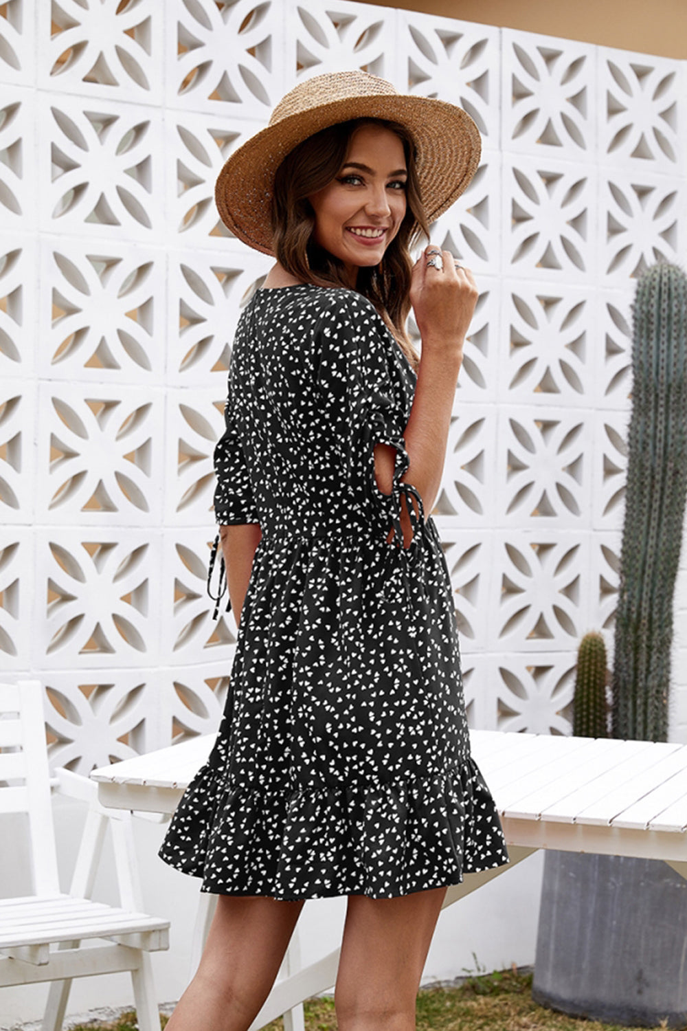 V-neck Print Lace Dress