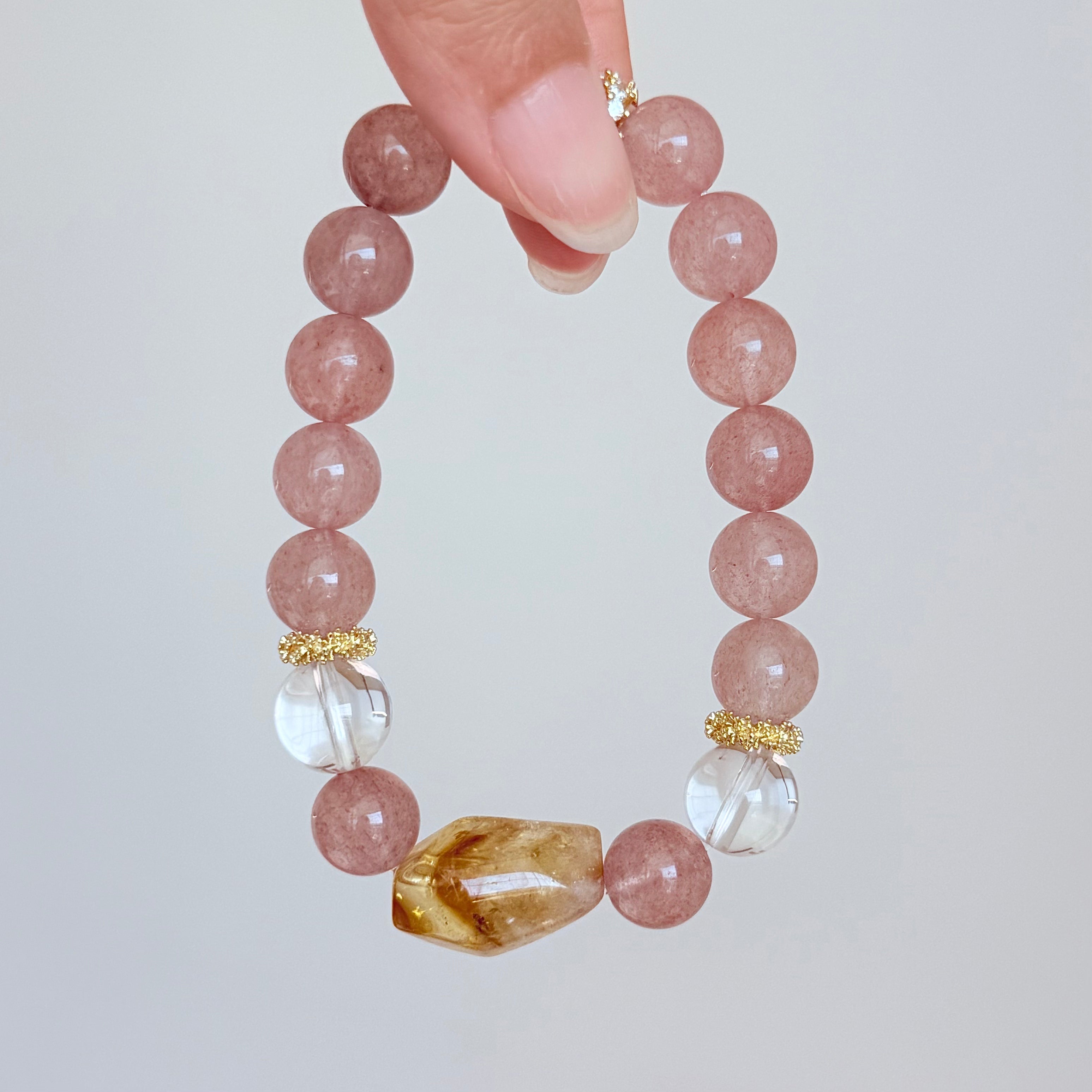 Strawberry Quartz, Citrine & Clear Quartz Bracelet