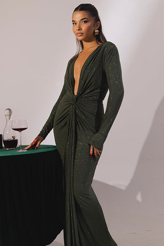 Deep V Neck Long Dress