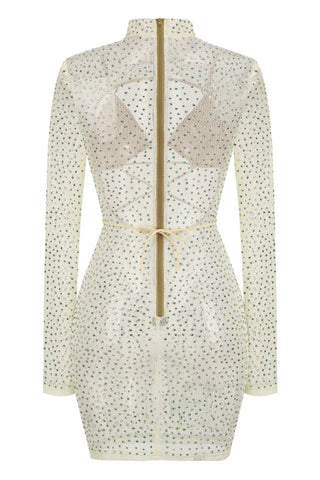 Long Sleeve Sequin Crystal Dress