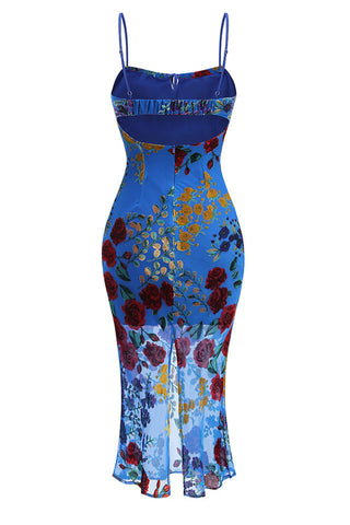 Julie Floral Velvet Burnout Backless Midi Dress