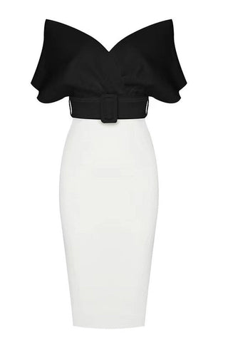 Off The Shoulder Belt Midi Dress