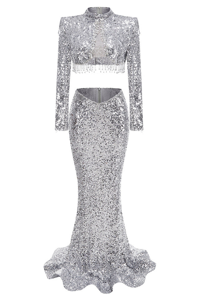 Crystal Sequin Two Piece Maxi Dress