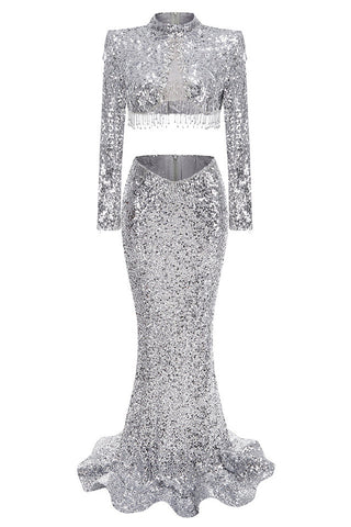 Crystal Sequin Two Piece Maxi Dress