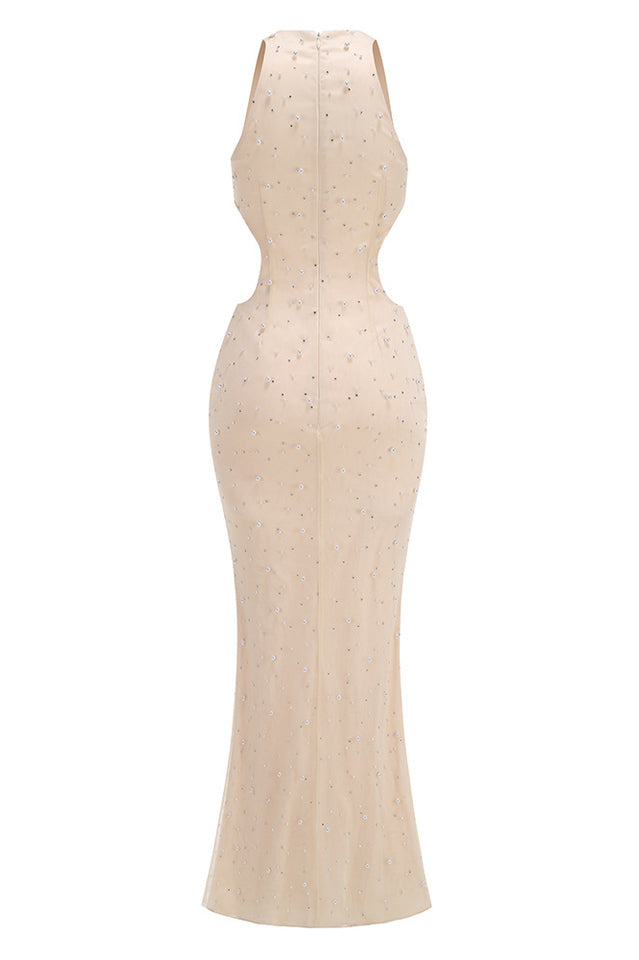 Pearl Crystal Side Cut Out Maxi Dress