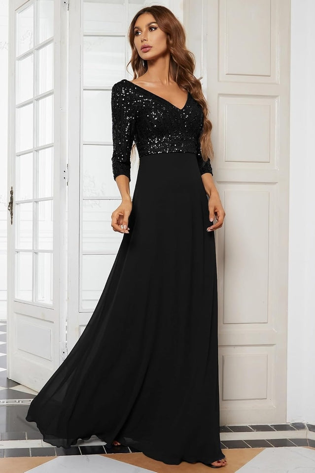 Sequined Chiffon Evening Dress
