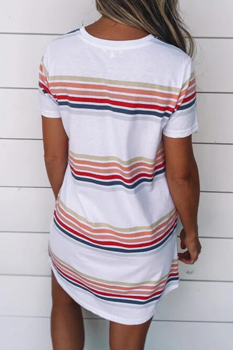 Casual Striped Character Print Contrast O Neck Short Sleeve Dresses