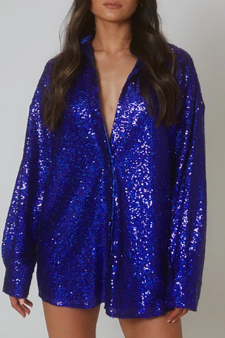 Solid Sequins Shirt Dresses