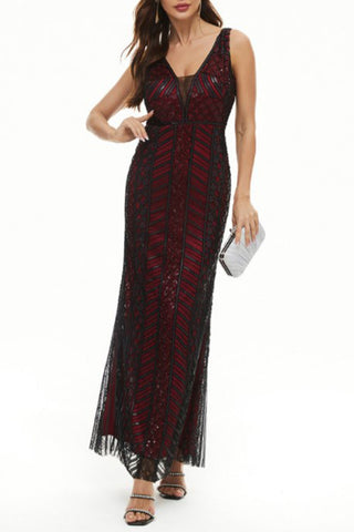 Formal Patchwork V Neck Evening Dress Dresses