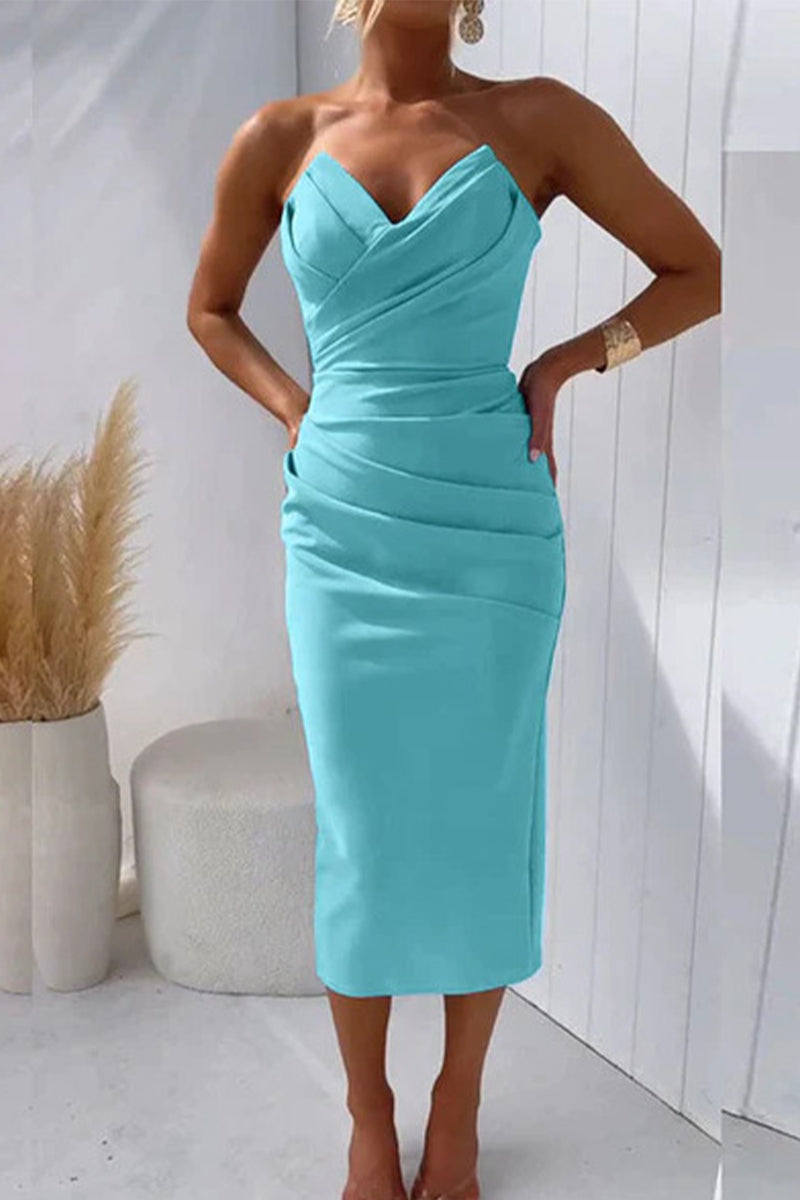 Formal Solid Fold V Neck Evening Dresses(8 Colors)