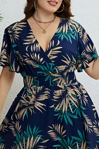 Casual Print Patchwork V Neck Short Sleeve Dress Plus Size Dresses