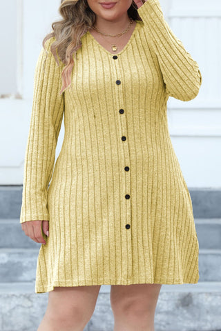 Casual Solid Patchwork V Neck Long Sleeve Plus Size Dresses (Without Belt)