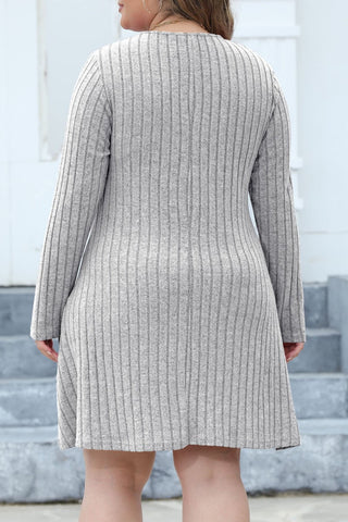 Casual Solid Patchwork V Neck Long Sleeve Plus Size Dresses (Without Belt)