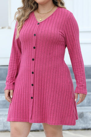 Casual Solid Patchwork V Neck Long Sleeve Plus Size Dresses (Without Belt)