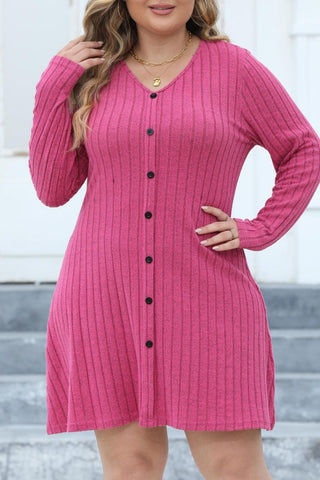 Casual Solid Patchwork V Neck Long Sleeve Plus Size Dresses (Without Belt)