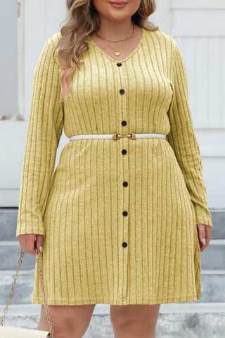 Casual Solid Patchwork V Neck Long Sleeve Plus Size Dresses (Without Belt)