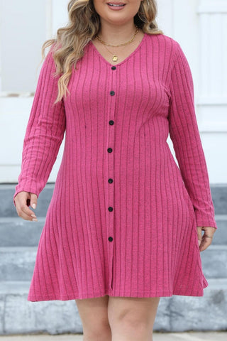 Casual Solid Patchwork V Neck Long Sleeve Plus Size Dresses (Without Belt)