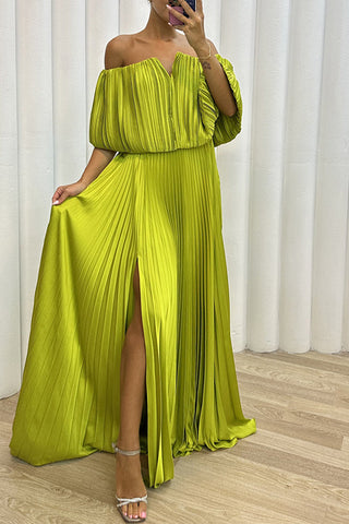 Formal Solid Slit Fold Off the Shoulder Evening Dress Dresses