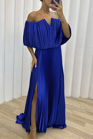 Formal Solid Slit Fold Off the Shoulder Evening Dress Dresses