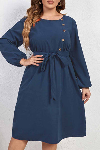 Casual Solid Basic O Neck Long Sleeve Plus Size Dresses