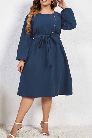 Casual Solid Basic O Neck Long Sleeve Plus Size Dresses