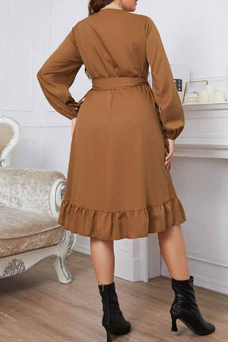 Casual Solid Frenulum V Neck Long Sleeve Plus Size Dresses