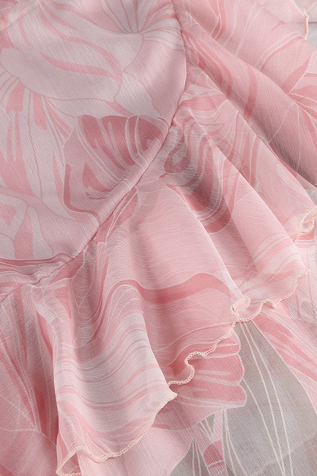 Printed Ruffle Asymmetric Maxi Dress