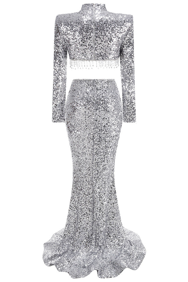 Crystal Sequin Two Piece Maxi Dress