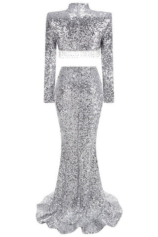 Crystal Sequin Two Piece Maxi Dress