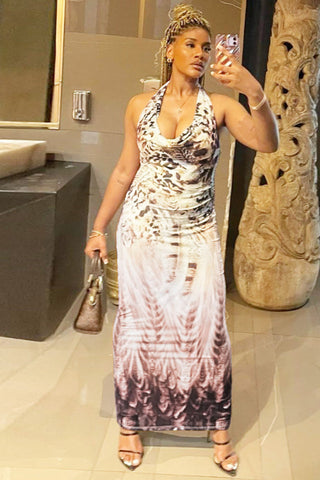 Lace Up V Neck Backless Maxi Dress