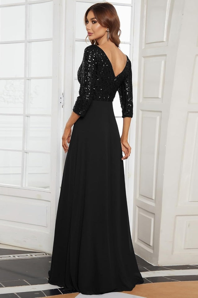 Sequined Chiffon Evening Dress