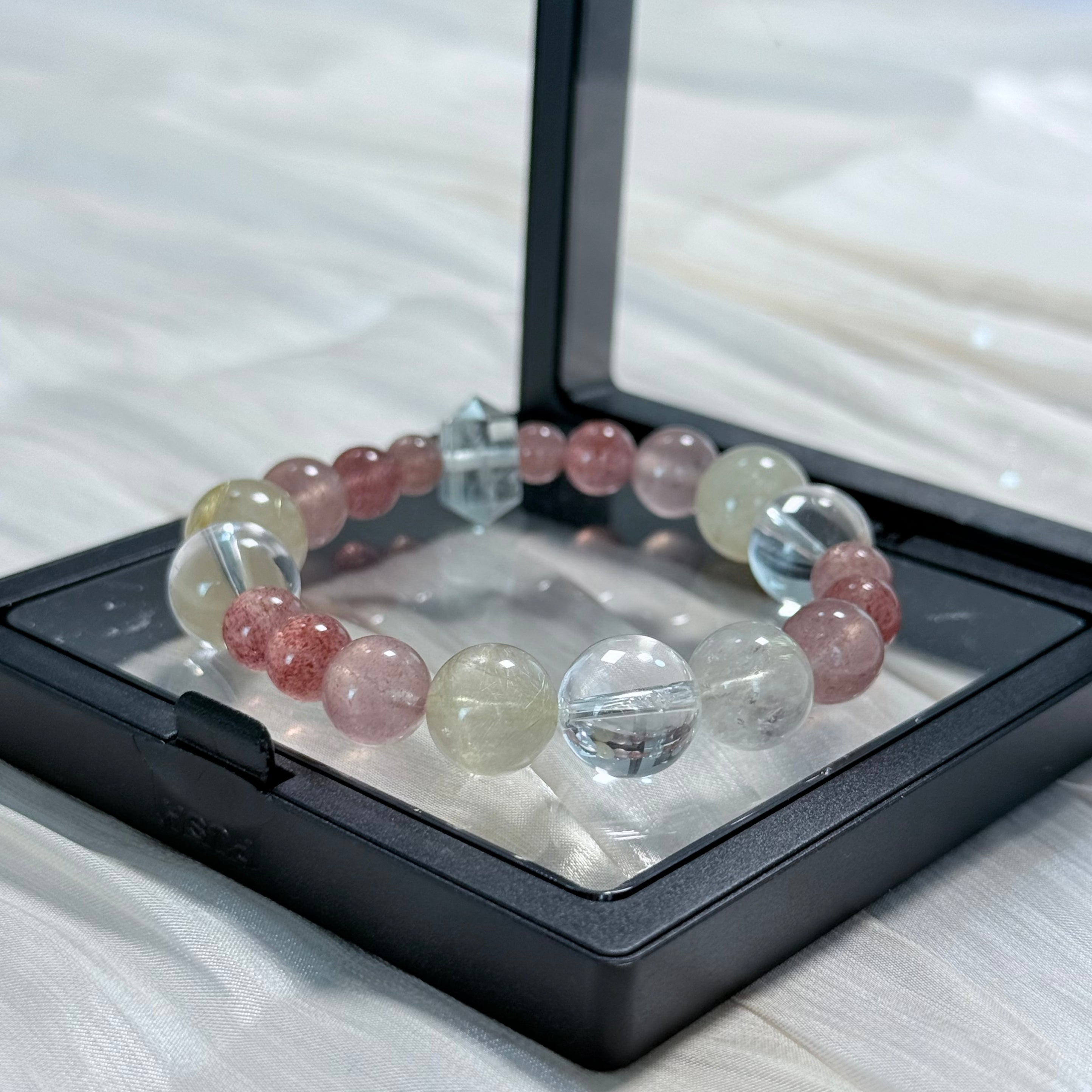 Strawberry Quartz & Golden Rutilated Quartz Bracelet