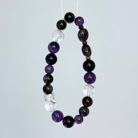 Amethyst & Smoky Quartz Bracelet with Clear Quartz
