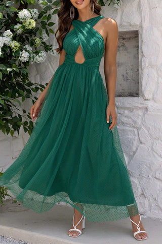 Formal Solid Hollowed Out Backless Halter Evening Dress Dresses