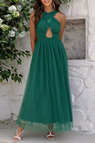 Formal Solid Hollowed Out Backless Halter Evening Dress Dresses