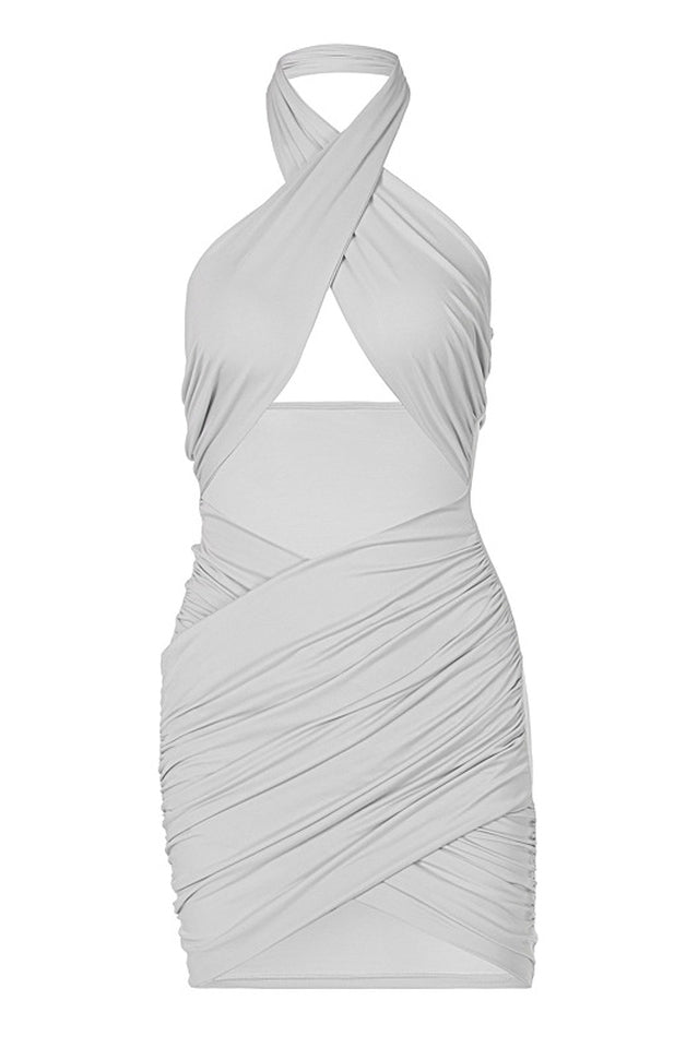 Cutout Front Cross Ruched Mini Dress