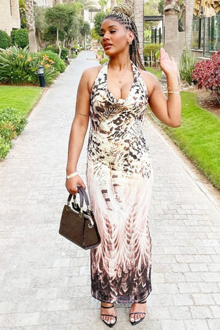Lace Up V Neck Backless Maxi Dress