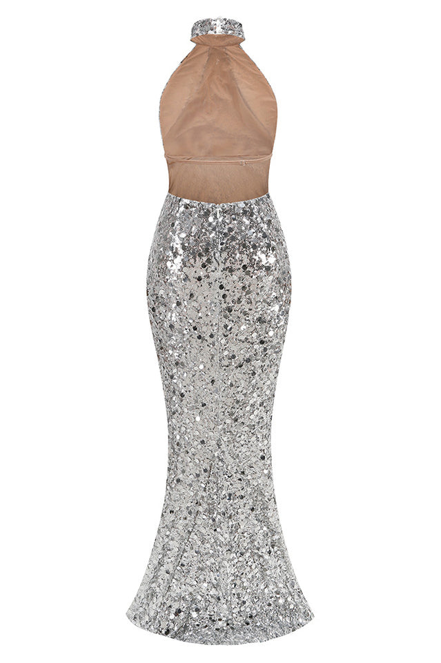 Halterneck Sequin Crystal Embellished Gown