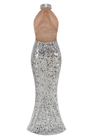 Halterneck Sequin Crystal Embellished Gown