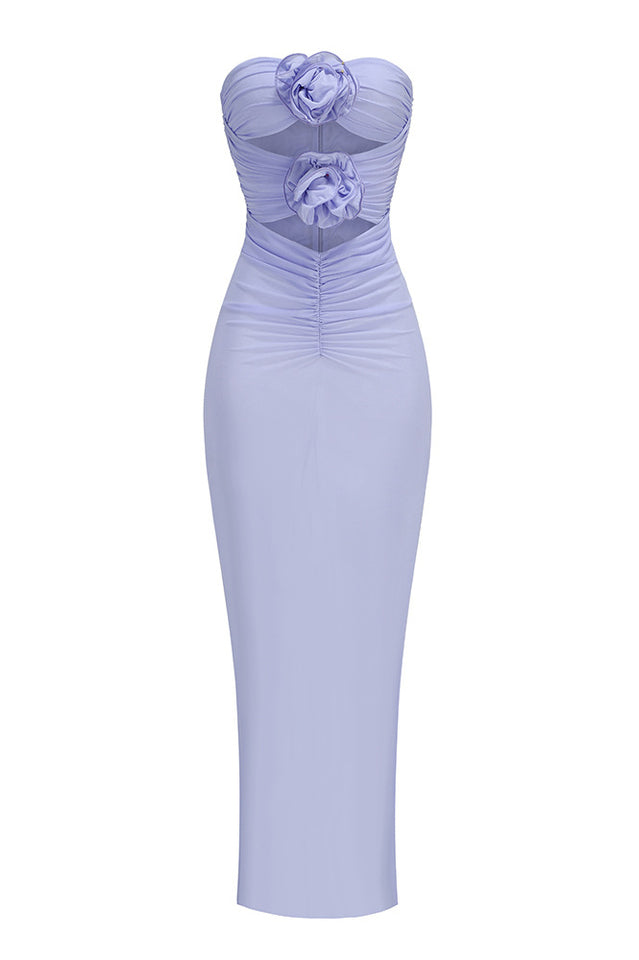 Solomon Strapless Flower Mesh Maxi Dress