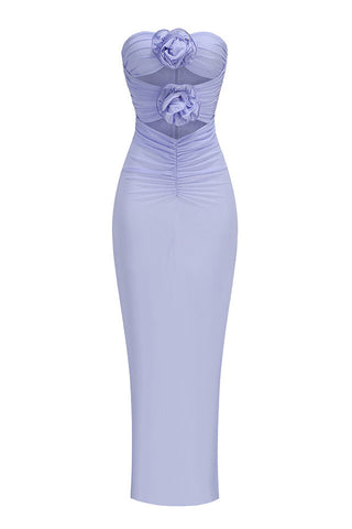 Solomon Strapless Flower Mesh Maxi Dress
